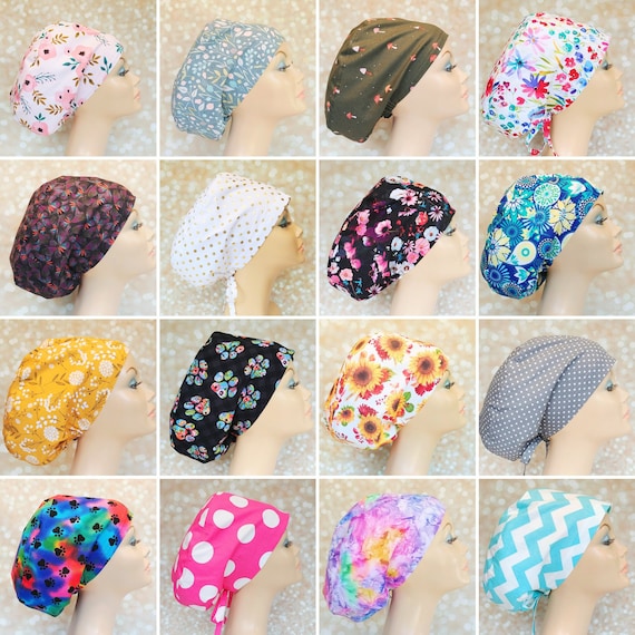 Scrub Caps for Women Euro Style, Satin Lining Option, Adjustable Surgical Hat