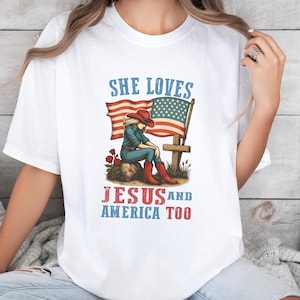 Comfort Colors Independence Day Shirt, Christian Shirt, 4th of July Shirt, She Loves Jesus And America Too Shirt, America Retro Shirt,