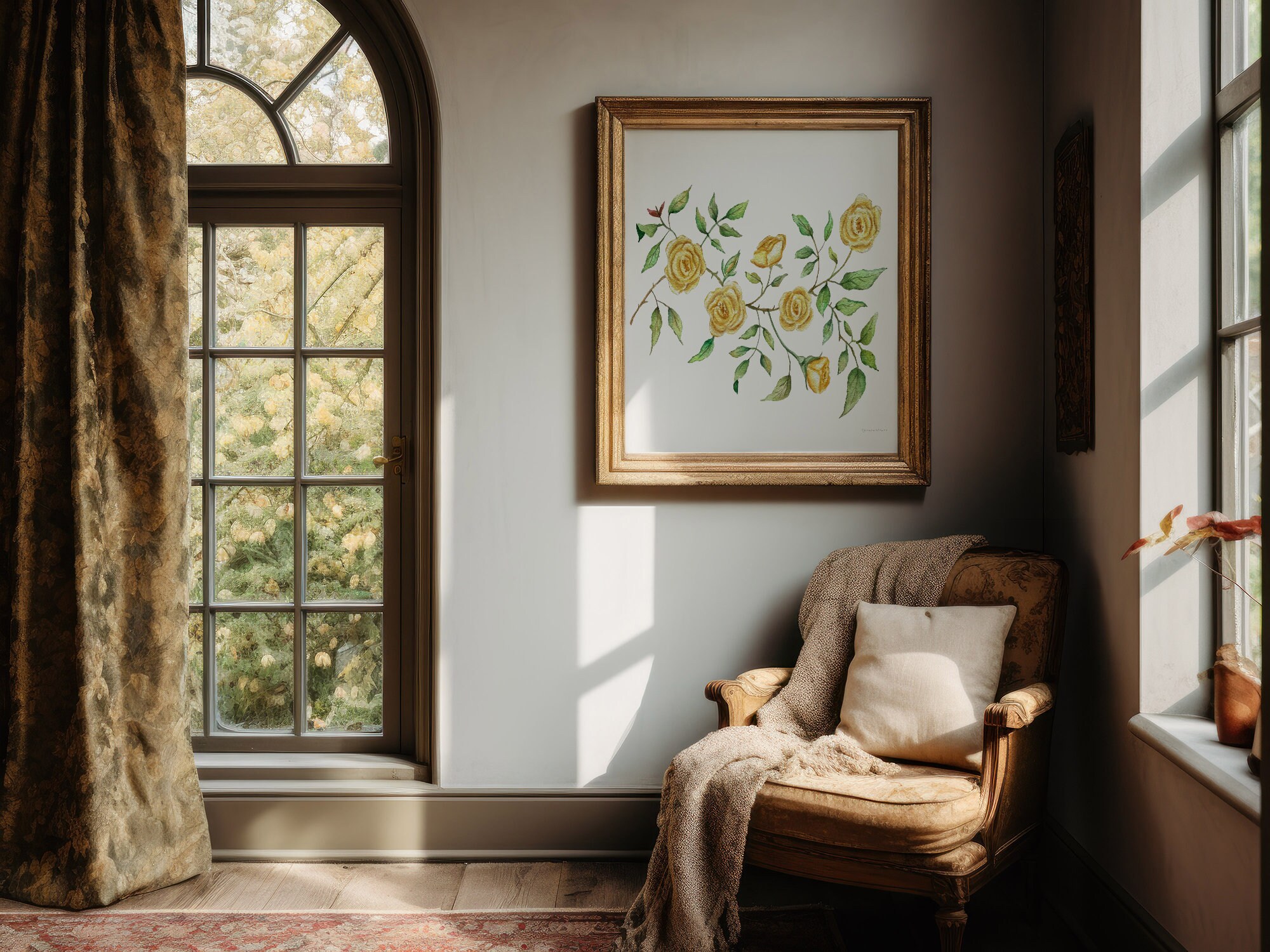 Classic Golden Roses, Fine Watercolor Print, Gallery Wall Art ...
