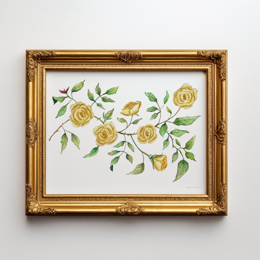 Classic Golden Roses, Fine Watercolor Print, Gallery Wall Art ...