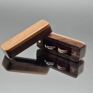 English walnut and beech straight cut ring box, double ring box, engagement ring box, wedding ring box, ring bearer box, single ring box.