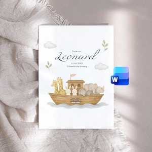 Baptism booklet, 8 pages, digital Microsoft Word template, "Noah's Ark"