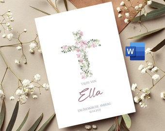 Kerkboekje doop, 8 pagina's, digitaal Microsoft Word-sjabloon, "Bloemen"
