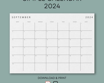 Printable Calendar 2024 | Monthly Planner 2024 | A4 | Landscape | Monday & Sunday Start | Minimalist | Download | Digital | PDF | Print