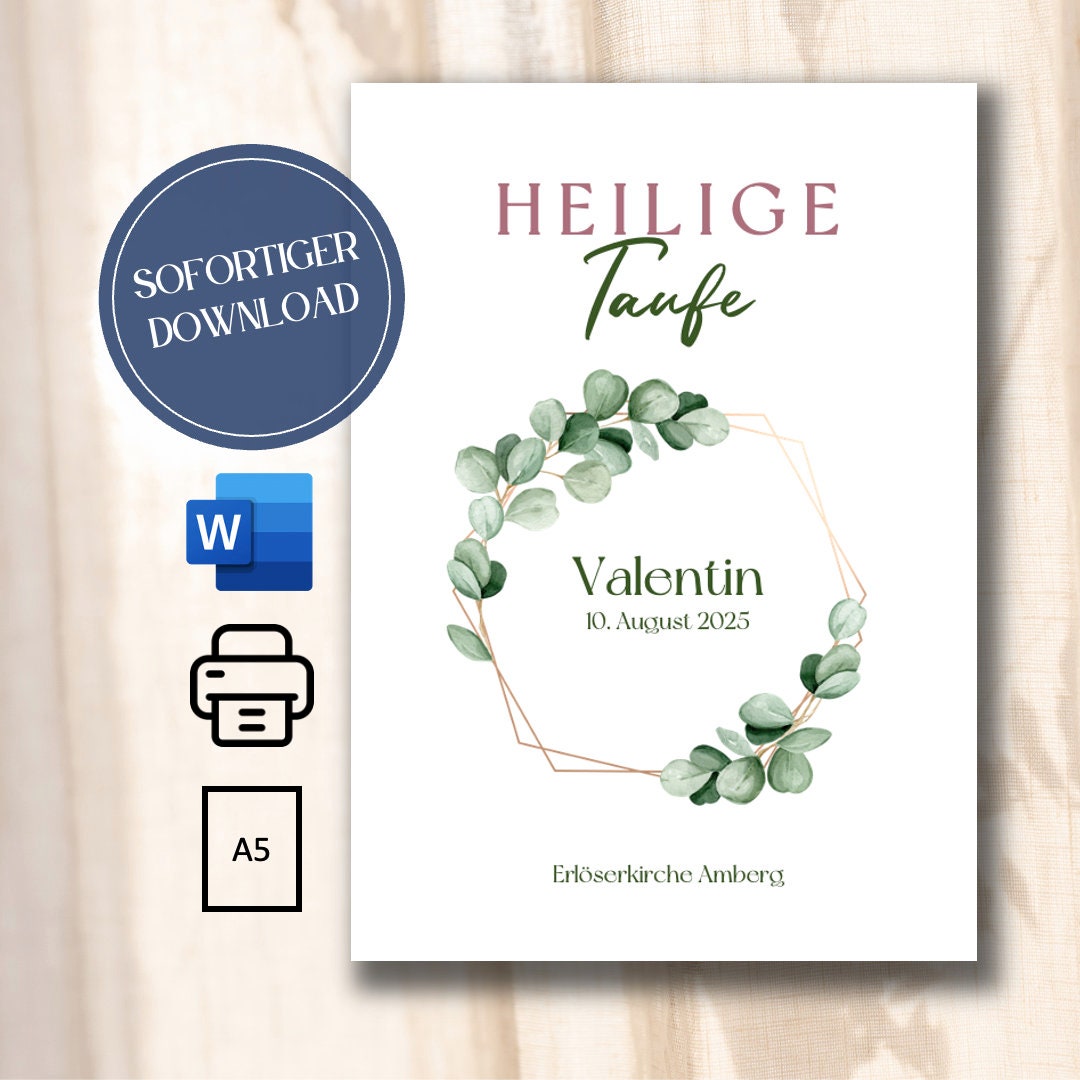 Kirchenheft Taufe, 8 Seiten, Digitale Microsoft Word Vorlage ...