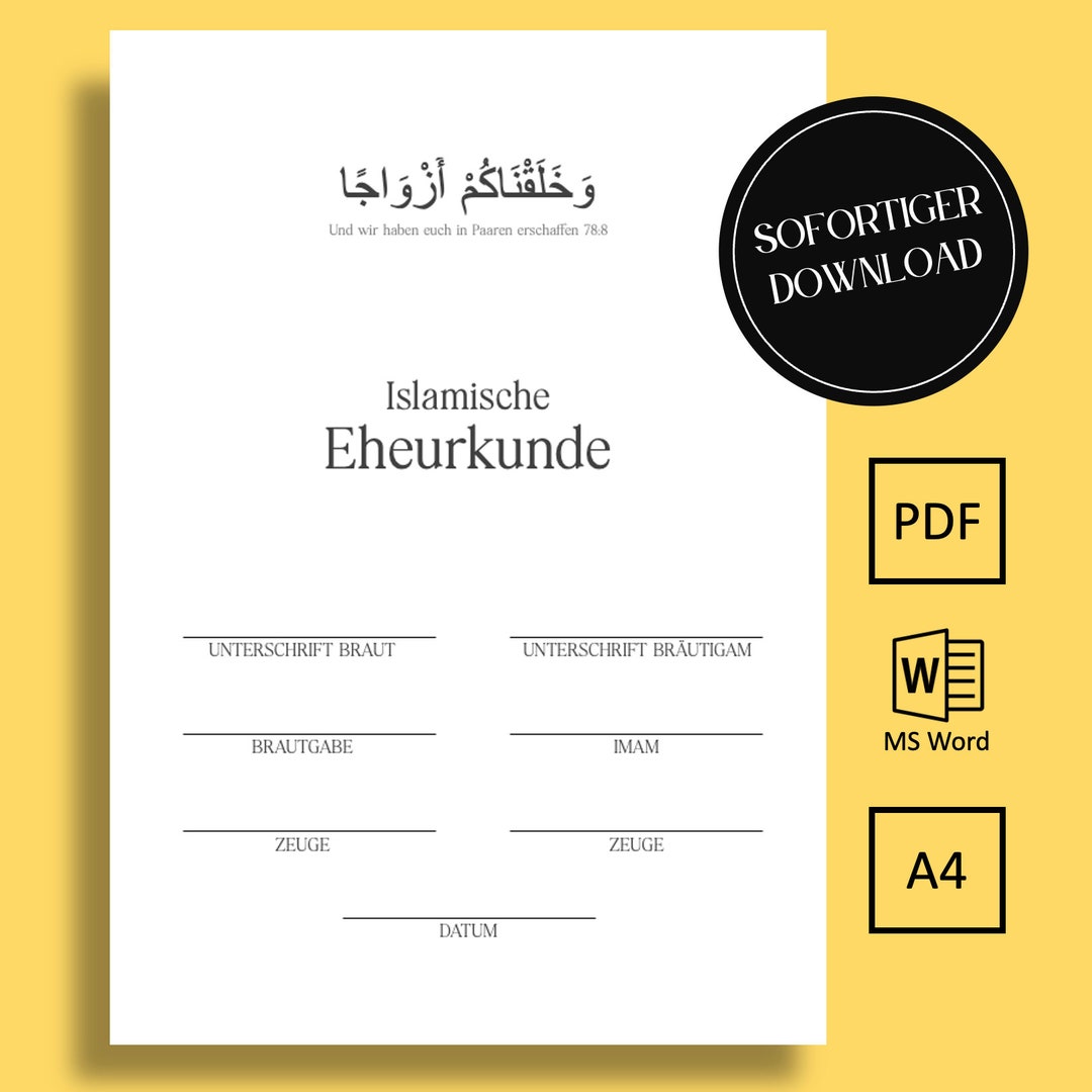 Islamic Marriage Certificate Template MS Word & PDF Instant Etsy