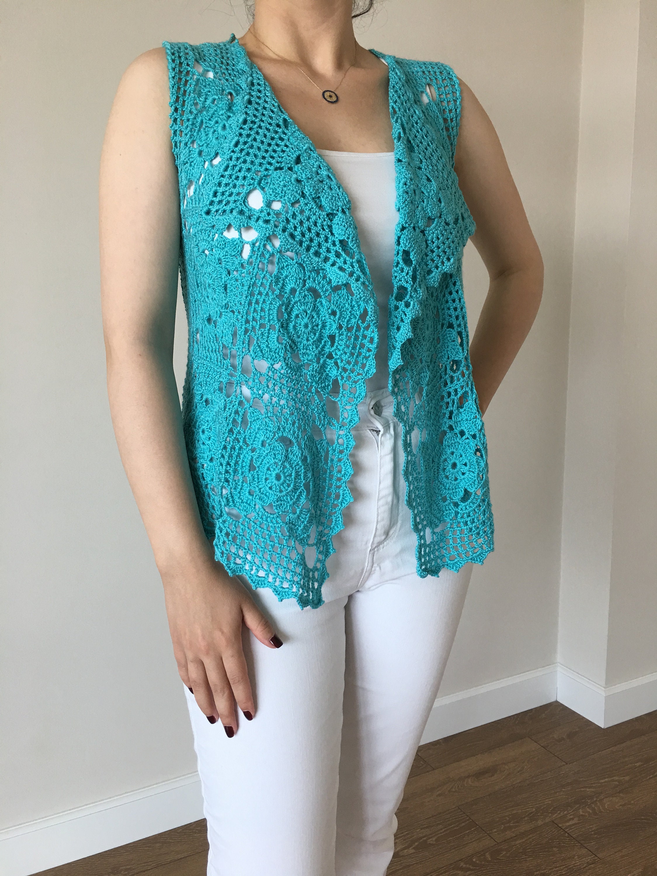 Women Crochet Vest Hand Knit Vest Handmade Vest Granny Etsy