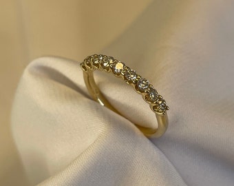 Vintage-style Half Band Wedding Diamond Ring, 9 stones, total 0.45-carat on 14K/18K gold band. Available also with Lab Diamonds.