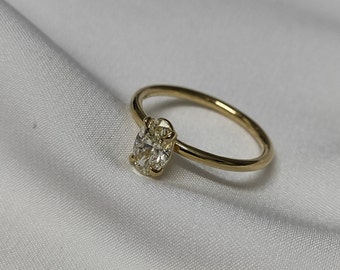 Classic with a modern twist! 0.70-carat Oval Diamond Engagement Ring with 14k/18K Gold round fine band.