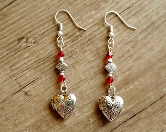 Silver and Ruby Juliet Locket Earrings