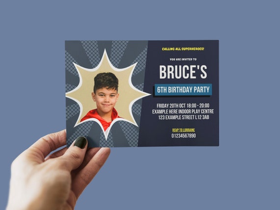 Editable Customisable Dark Superhero Birthday Invite Template