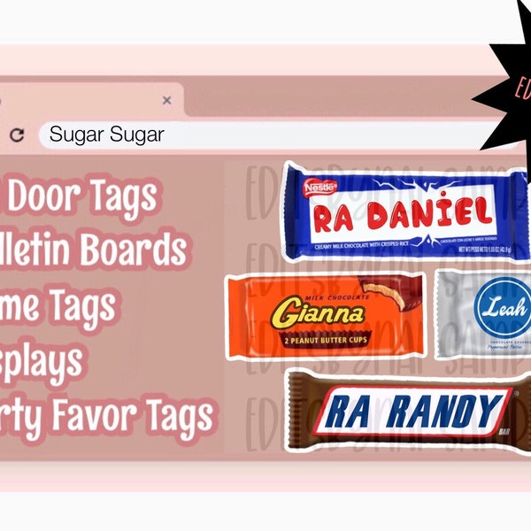 Candy Bar Door Decorations | Edit | Print | Treat | Summer | RA | Teacher | Party Decor | Name Tag | Classroom | Bulletin Board