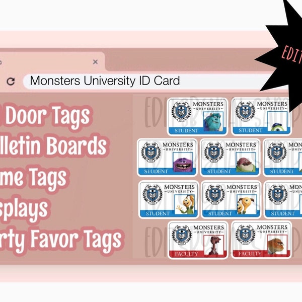 Monsters University Door Decs | Edit | Print | Treat | Summer | RA | Teacher | Party Decor | Name Tag | Classroom | Bulletin Board