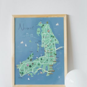 Mapa de Newport RI moderno ilustrado en verde espuma de mar