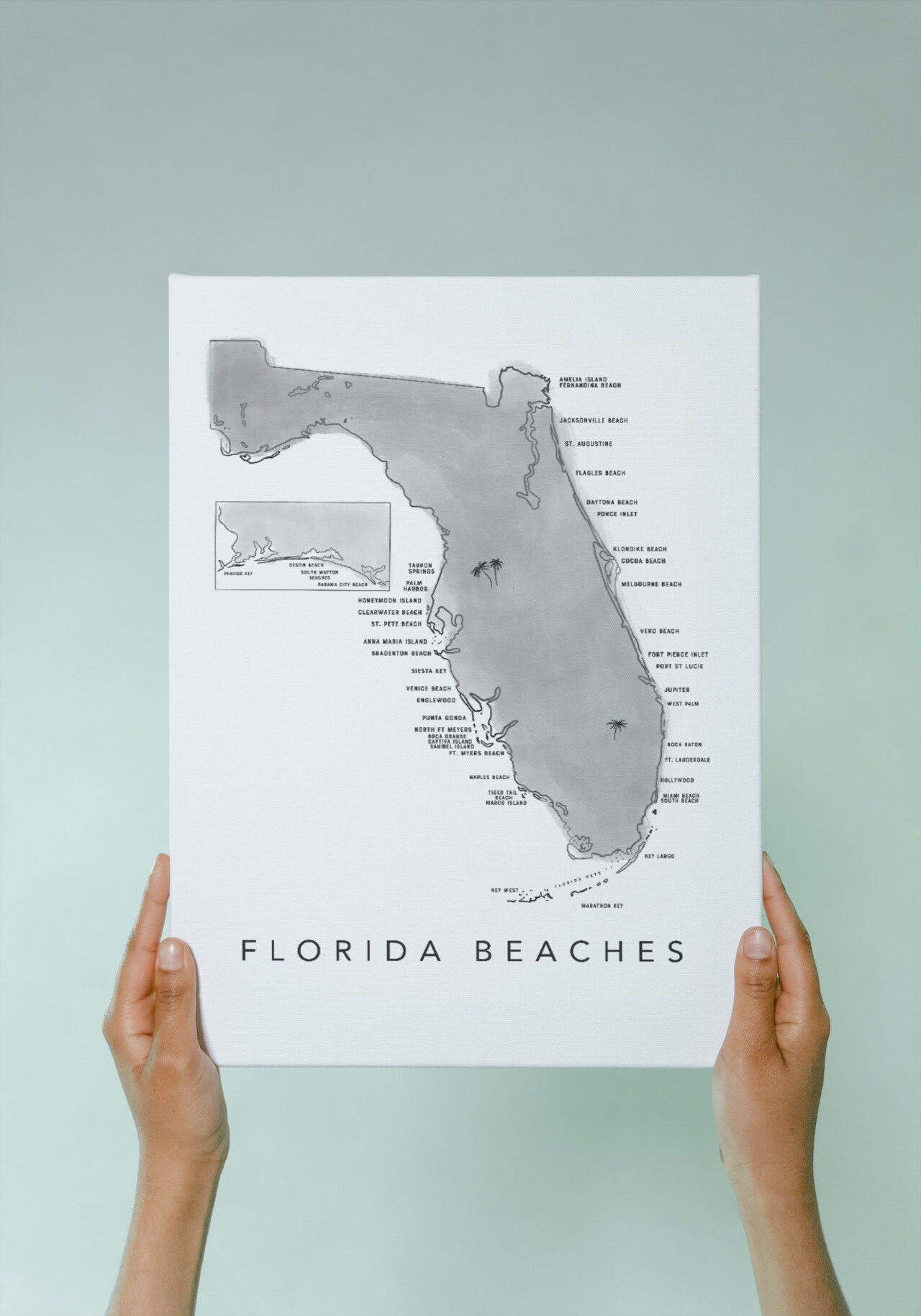 Florida Map of Florida Beaches, Florida Map Print, Florida Beaches Map ...
