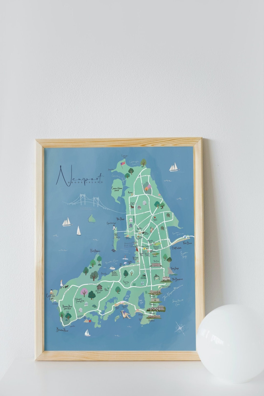 Newport RI Map Modern Illustrated in Seafoam Green - Etsy