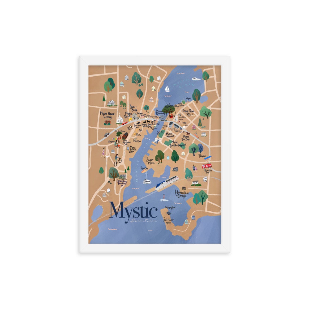 Framed Mystic CT Map, Mystic CT
