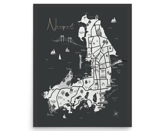 Newport RI Map, Newport Art, Newport Print, Newport RI Art Modern, Newport Wall Art, Newport Gift, Map of Newport, Newport Decor, Gift