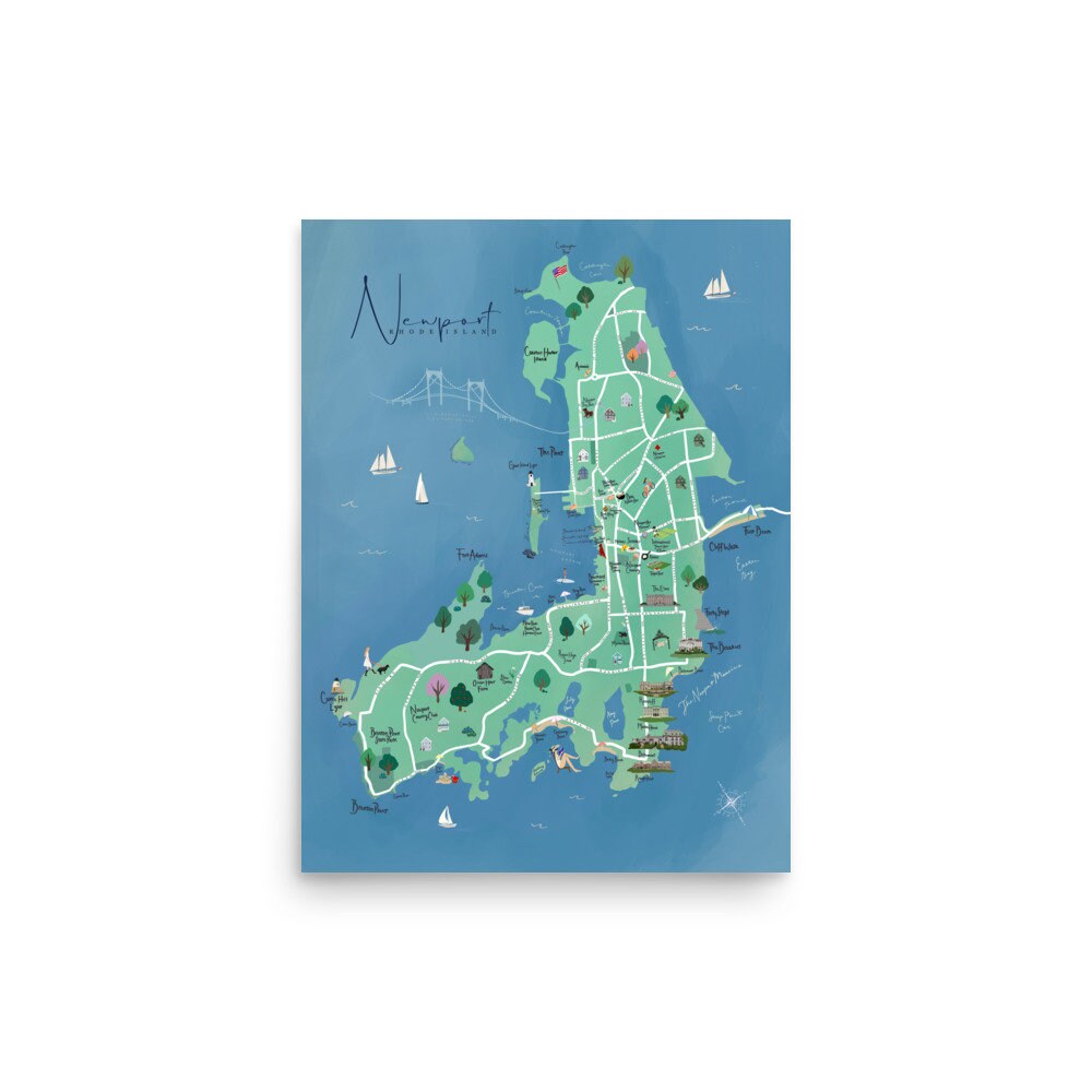 Newport RI Map Modern Illustrated in Seafoam Green - Etsy