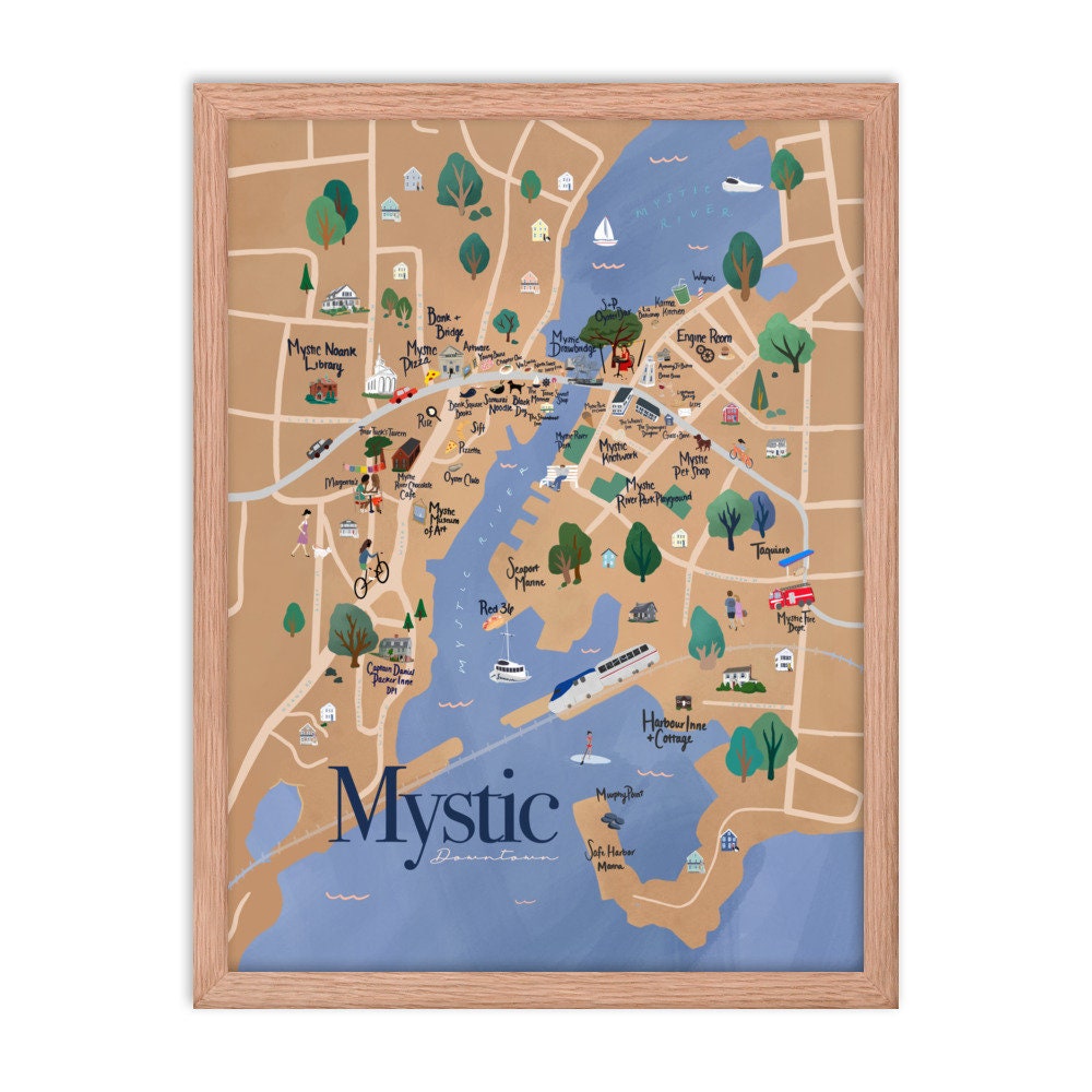 Framed Mystic CT Map Art