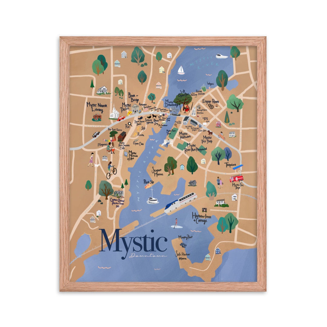 Framed Mystic CT Map, Mystic CT Art, Mystic Print, Mystic Ct Art Modern