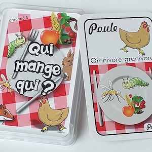 Jeu de cartes enfants avec animaux Qui mange qui ? Amusant et éducatif école primaire. Découvrir la Chaîne alimentaire en rigolant