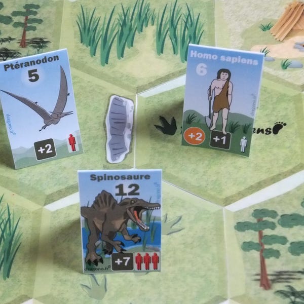 恐竜のプリントボードゲーム - Dinosapiens - 先史時代のフィギュアを使った、8歳以上対象の家族向け戦略、冒険、征服ゲーム