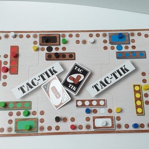 Tac Tik Jeu de Société avec plateau modulable 2 à 6 joueurs, Pions Bois, Cartes pour jouer aussi au jeu du Tock et Petits Chevaux Canadiens image 4