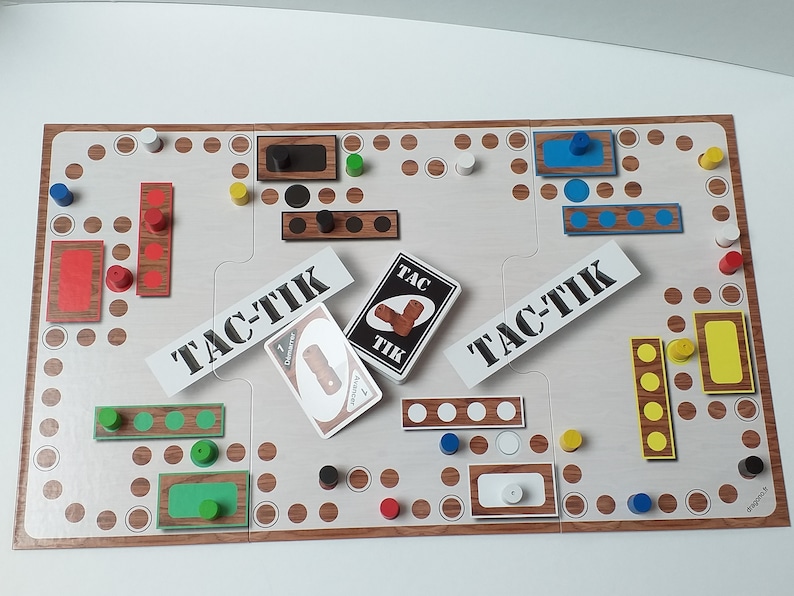 Tac Tik Jeu de Société avec plateau modulable 2 à 6 joueurs, Pions Bois, Cartes pour jouer aussi au jeu du Tock et Petits Chevaux Canadiens image 4