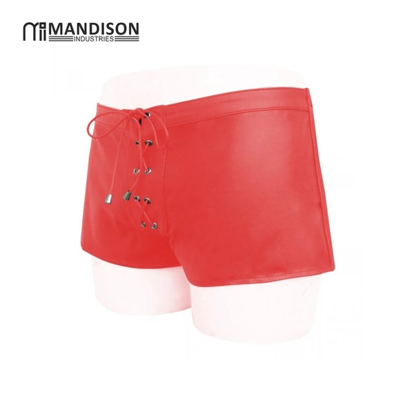 Men's Red Leather Shorts Etsy
