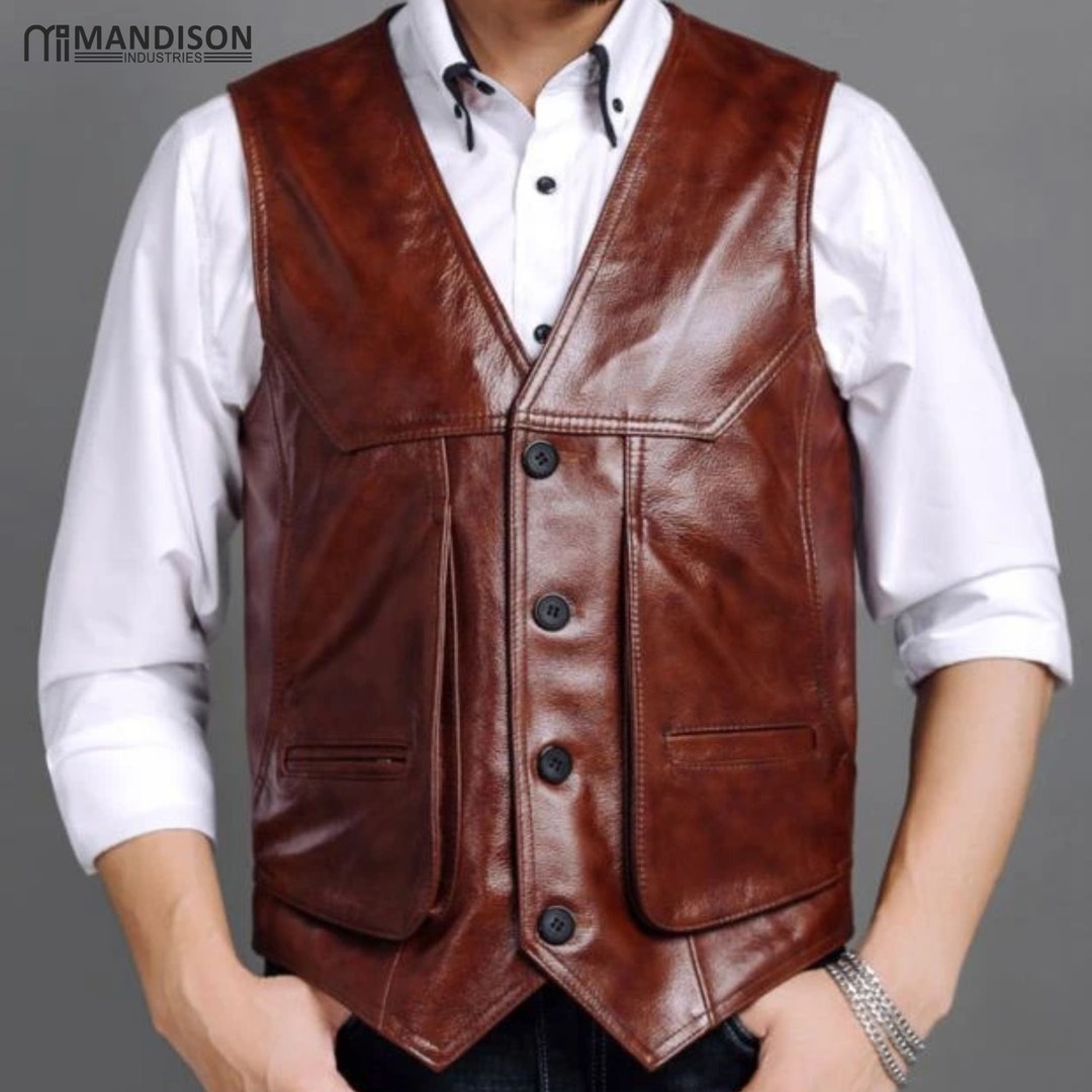 Men's Leather Vest in Brown Colour, Dress Leather Vest, 100 Original