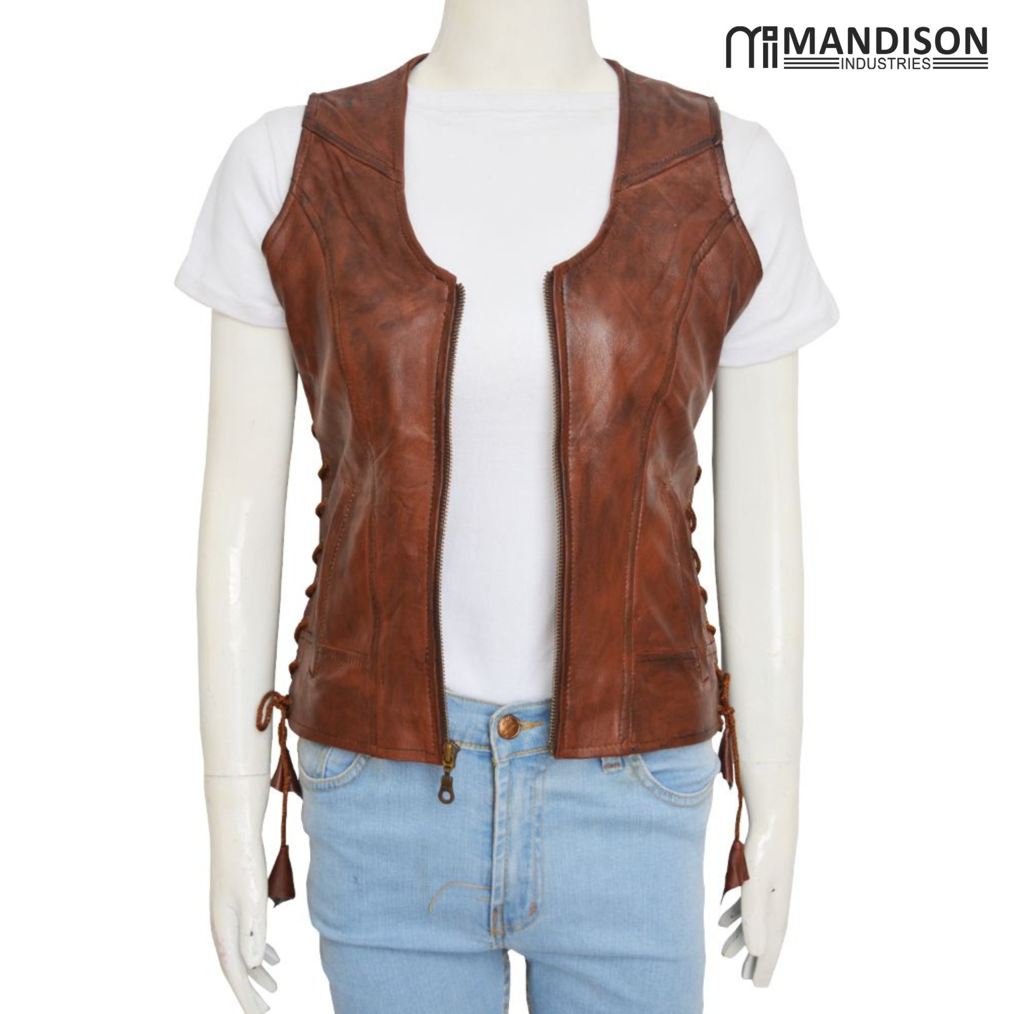 Ladies brown leather vest Clearance