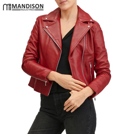 Chaqueta de Cuero Roja de Mujer