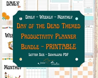 Pacchetto stampabile Productivity Planner, Tema del Giorno dei Morti, Pagine giornaliere, settimanali, mensili, Inserti, Download istantaneo in formato Lettera