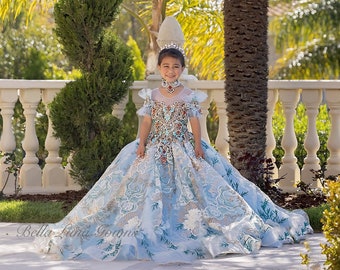 Buy Girls Couture Royal Princess Dress, Luxury Ball Gown With Fully Beaded  Bodice, Embroidered Skirt, Pageant Flower Girl Dress, Birthday Dress Online  in India 