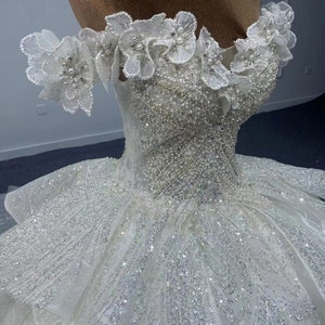 Pearl and Crystal Beaded Ball Gown Wedding Dress With off Shoulder ...