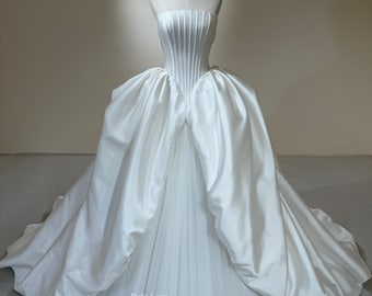 Modern Satin Ball Gown Wedding Dress with Sculpted Corset Bodice