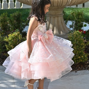 Girls pink tutu short dress, Girls Birthday party dress, Pink Flower Girl Dress | Toddler Birthday Dress, Tutu Dress