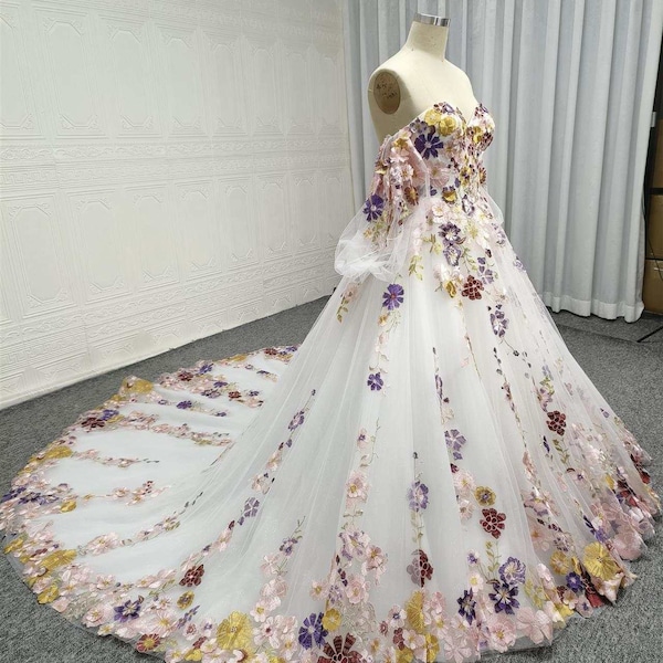 Colorful Bridal Gown dress, Sparkling Wedding gown,  A line Wedding Dress,  Romantic dress, Fashion Bridal Gown, whimsy bridal dress