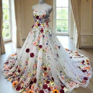 Colorful Bridal A Line Wedding Dress With Colorful Flowers, off ...