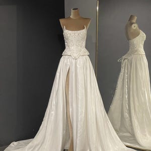 Custom Bridal Wedding Dress with pearl Satin Skirt and Corset bodice embellished with pearls, sequins and beads
