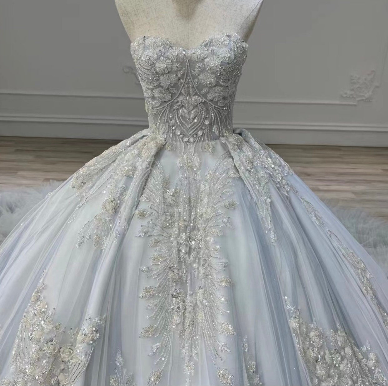 Soft Blue Luxury Sequin Beaded Lace Bridal Quinceanera Gown Wear It 3 ...
