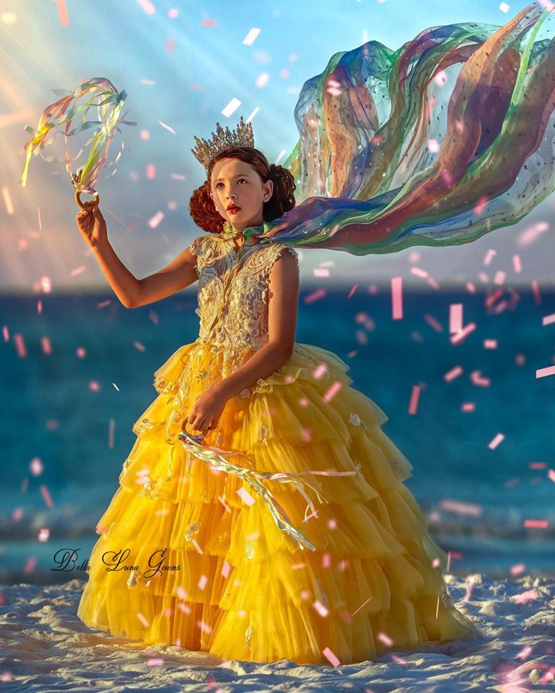 Girls Couture Yellow Princess Dress, With Ruffled Skirt, Fully Beaded ...