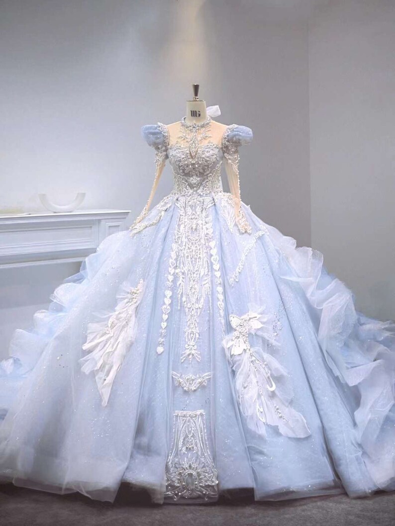 Light Blue Wedding Dress Blue Quinceanera Ball Gown With - Etsy