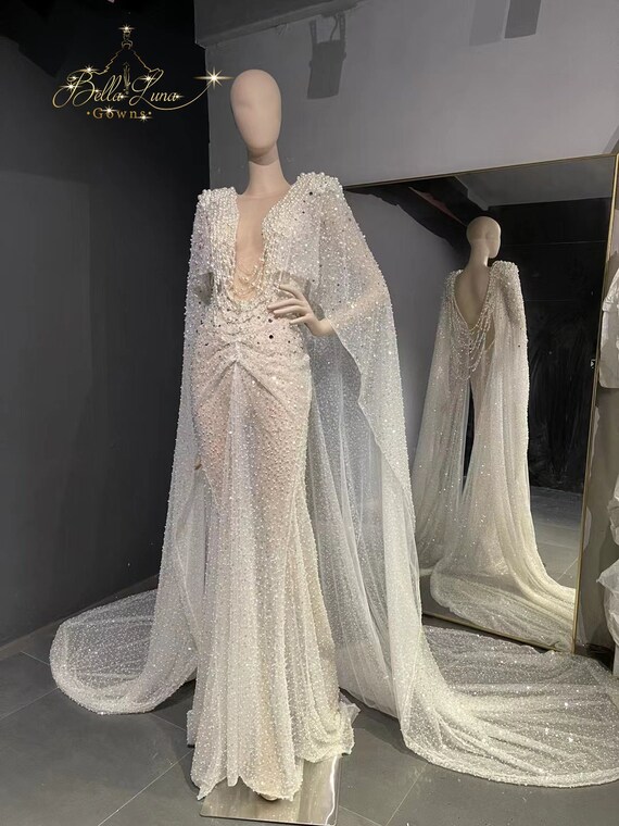 Engagement Dress White Dress Cape Dress Evening Dress Etsy