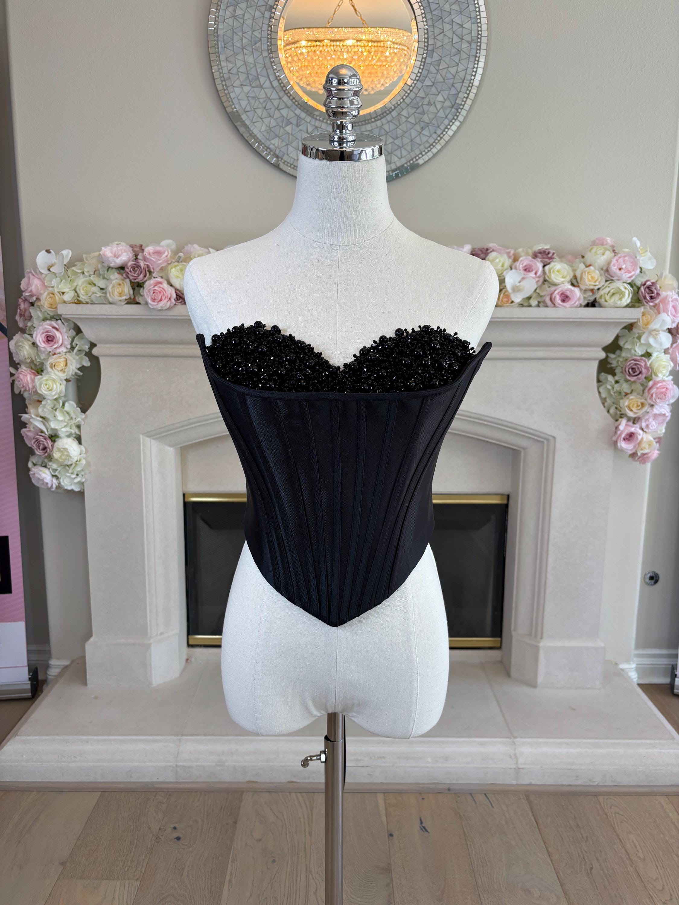 Hand-beaded Black Pearl Couture Corset Top, Sculpted Silhouette - Etsy