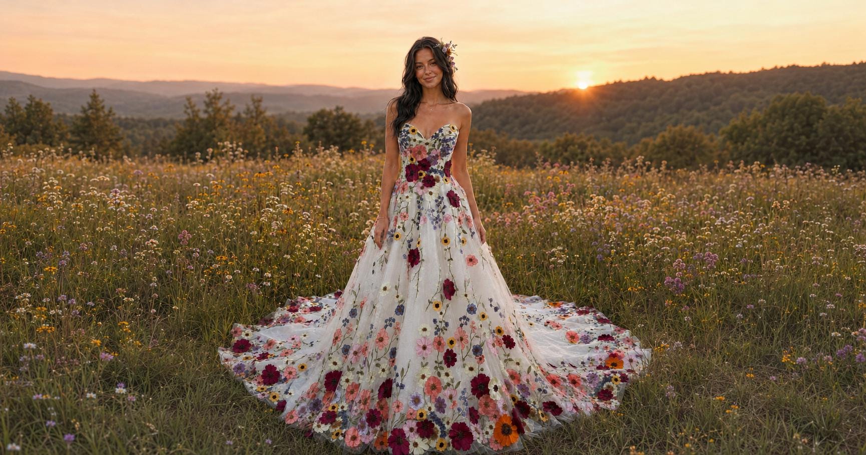 colorful wedding dress Fujiblossom Gown line wedding gown * Detachable illusion sleeves shown in the styled photographs NOT INCLUDED The matching floral veil Lily Colorful Lace Wedding Dress