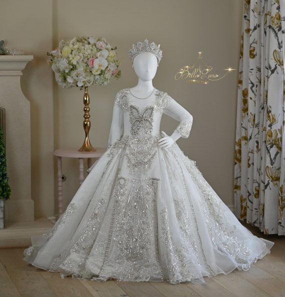 Vestido de fiesta de lujo de alta costura con cuentas para ninas vestido de princesa para