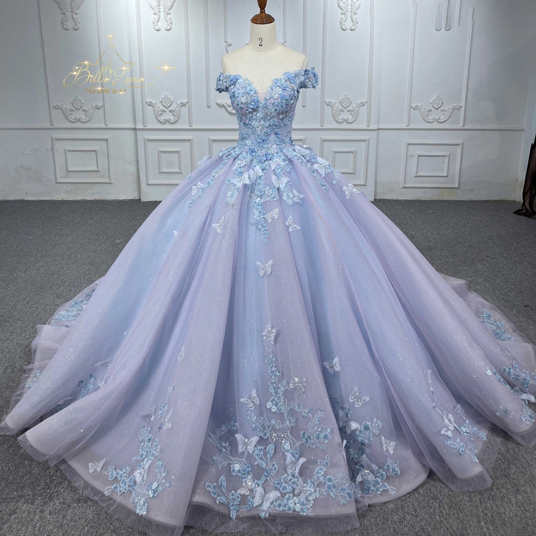 Lavender Bridal Quinceanera Ball Gown Dress, off Shoulder Sleeve ...