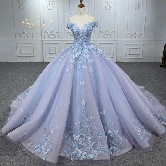 Princess Lavender Tulle Floral Long Prom Dress, Lavender Formal Evenin –  abcprom
